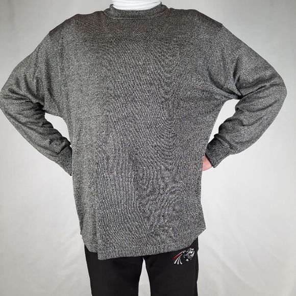DeSantis Collection silk pullover sweater heather black long sleeve mock neck L - Picture 5 of 11